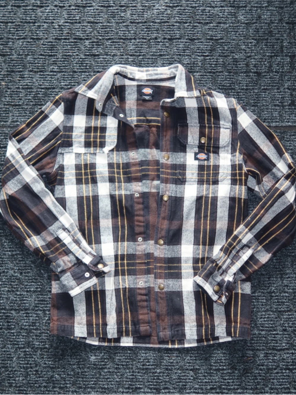 Dickies Men's Brown, White & Black Plaid Button-Down Shirt
